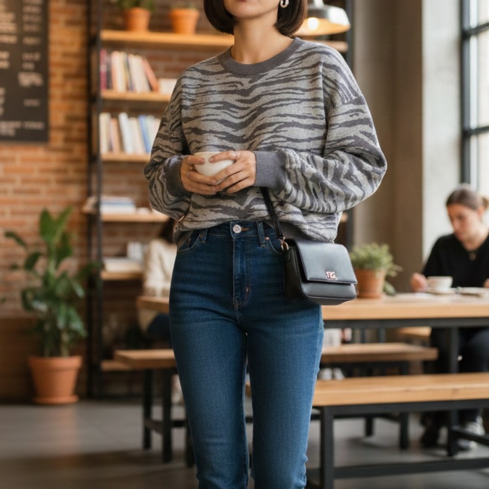 DKNY gray leopard sweater